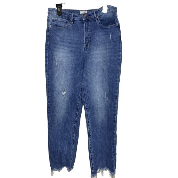 NICOLE MILLER Jeans Nomad Super High Rise Straight Distressed Raw Hem Womens 12 - Picture 1 of 11